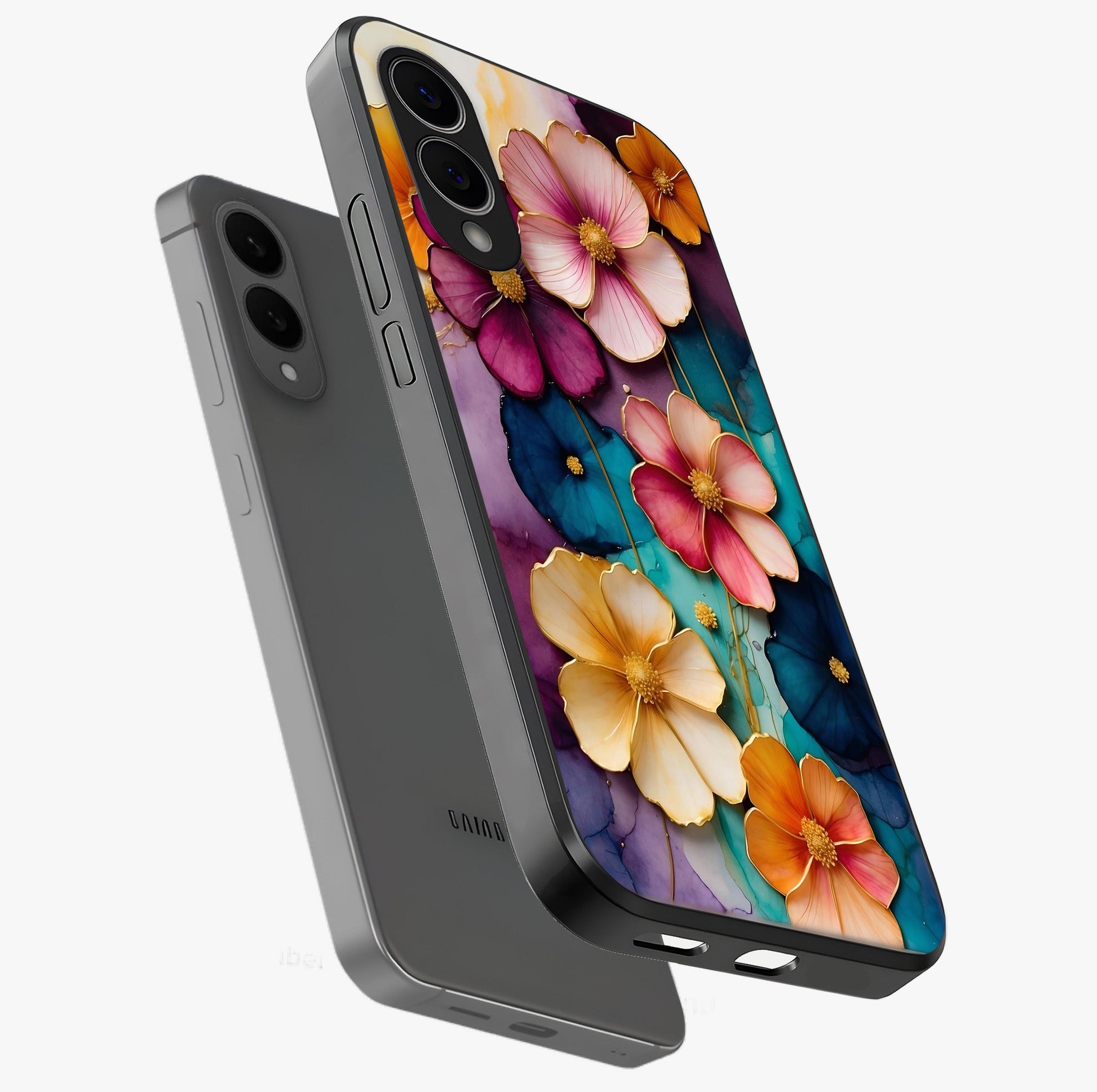 Artlyn Grace Flower Pattern Glass Case displayed in angled mockup highlighting delicate flower pattern design and smooth glass surface.
