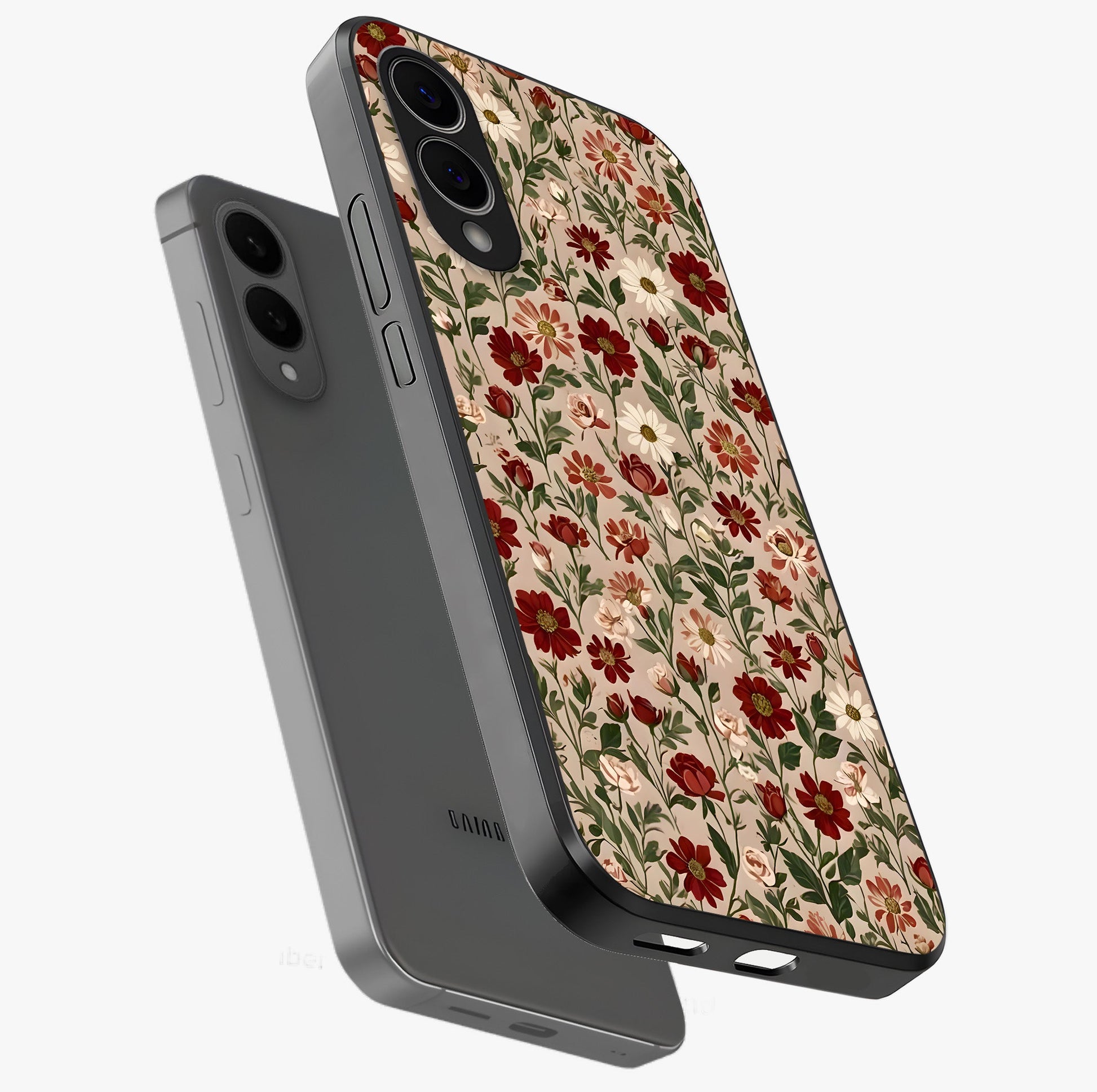 Biege Flower With Leaf Glass Case displayed in angled mockup highlighting minimal floral leaf design and elegant aesthetic.