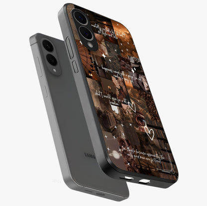 Bittersweet Aesthetic Chaos Glass Case displayed in angled mockup highlighting expressive abstract artwork and edgy aesthetic theme.