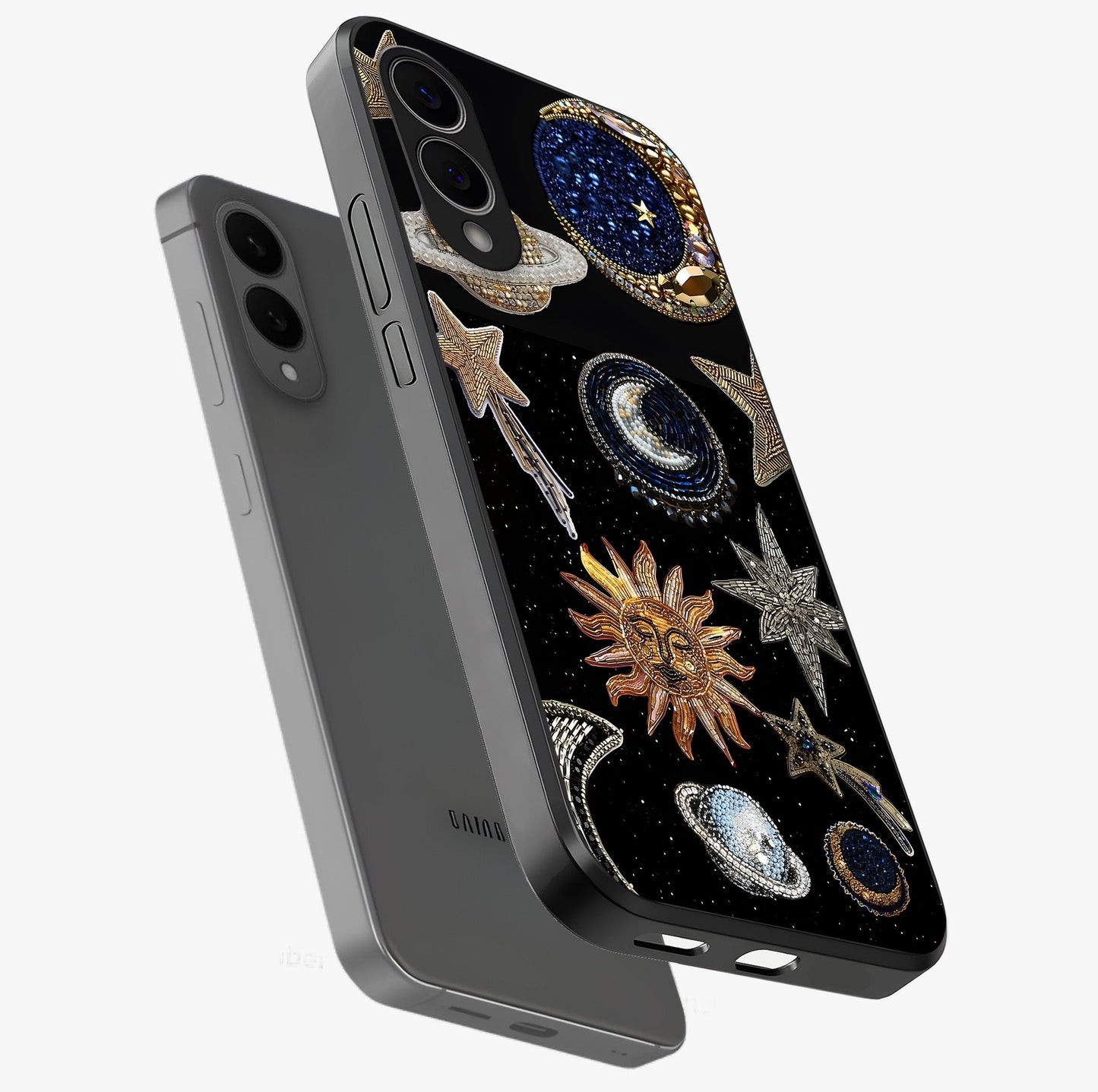 Celestial Gem Constellations Glass Case displayed in angled mockup highlighting gemstone inspired constellation design.
