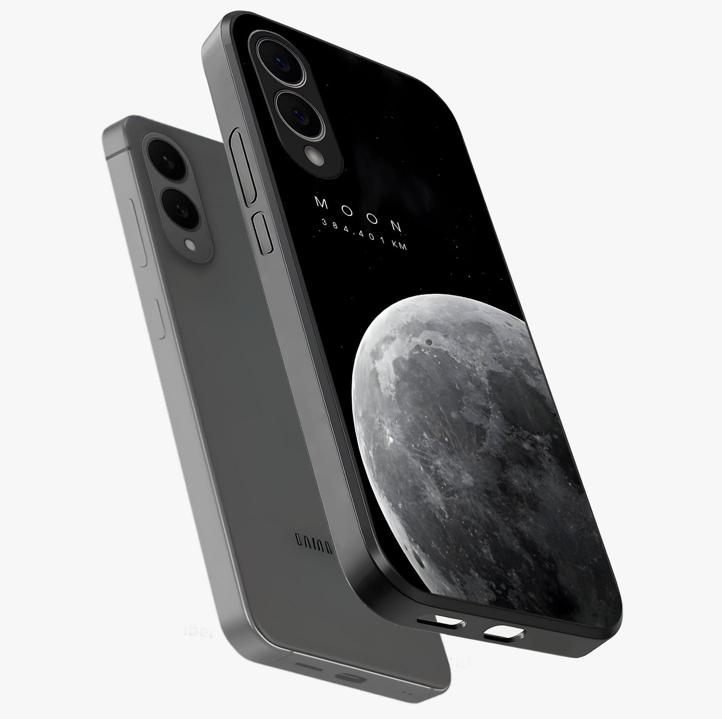 Cosmic Moon Glow Glass Case displayed in angled mockup highlighting celestial moon design with cosmic aesthetic theme.