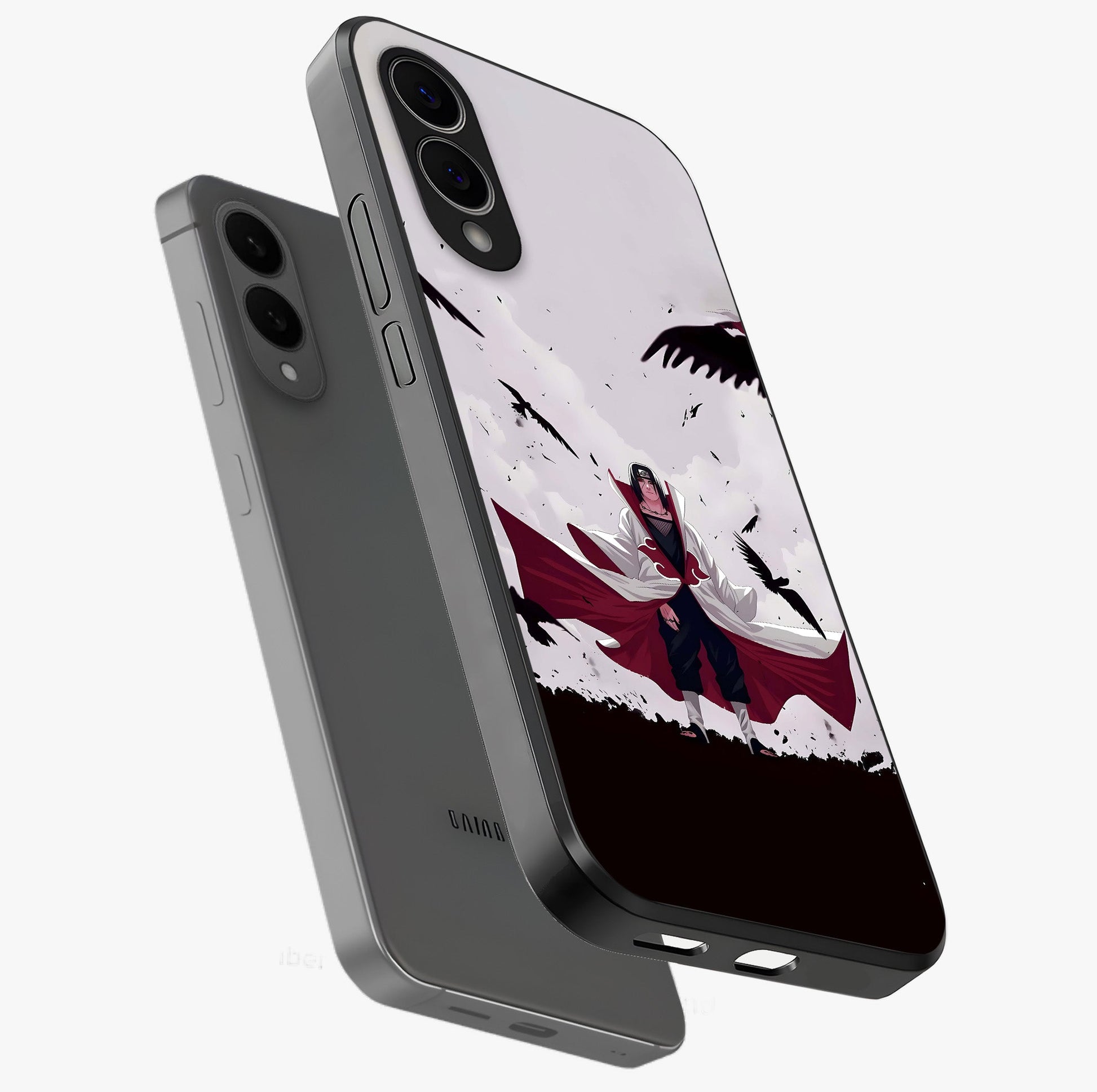 Crimson Crow Ascension Glass Case displayed in angled mockup highlighting powerful crow illustration with dark crimson aesthetic.