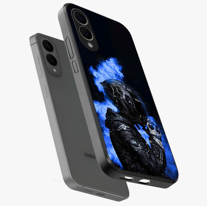 Cyber Sentinel Protocol Glass Case displayed in angled mockup highlighting digital cyber design with sci-fi aesthetic style.