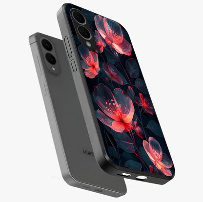 Dark Shade of Flower Glass Case displayed in angled mockup highlighting moody floral illustration with aesthetic dark tones.