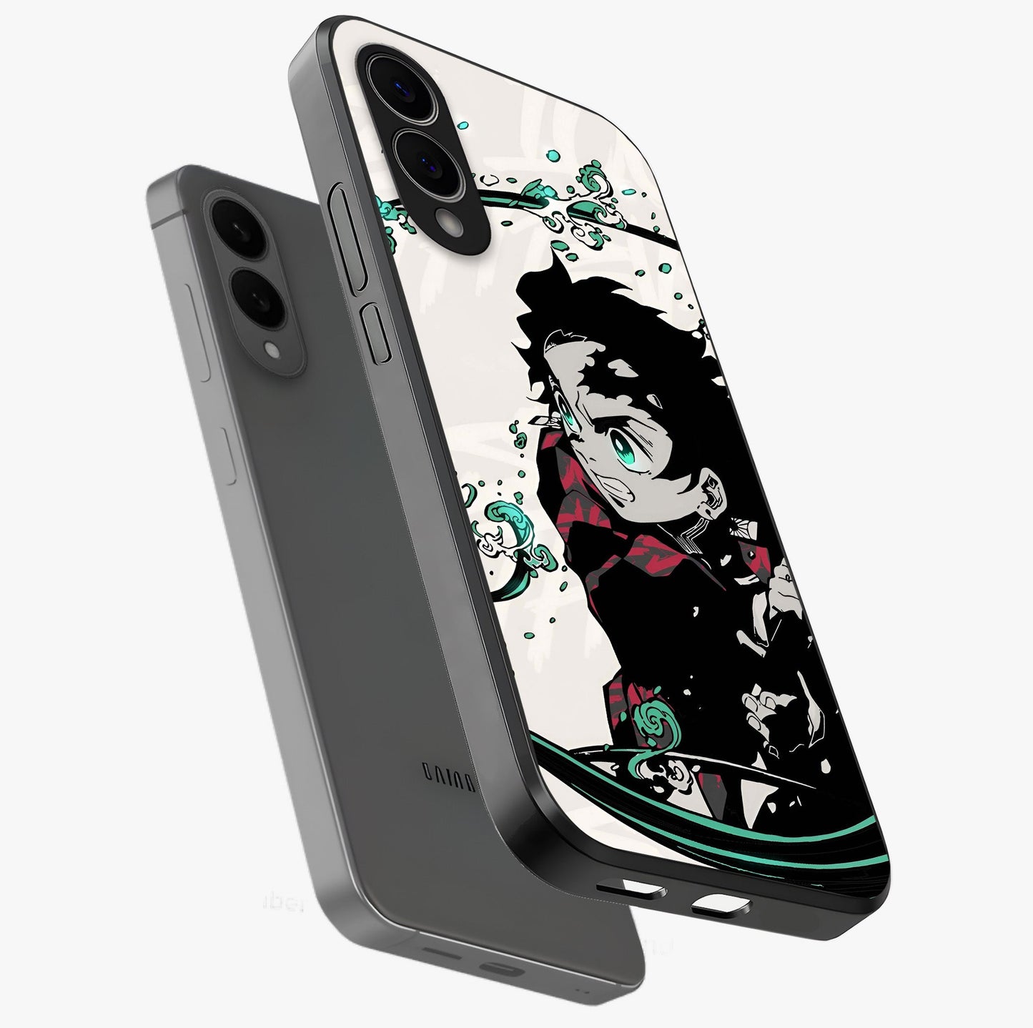 Demon Slayer Glass Case displayed in angled mockup highlighting dramatic anime character design with action aesthetic.