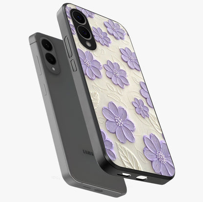 Floral Wall Art With Purple Flowers Glass Case displayed in angled mockup highlighting vibrant purple floral illustration with artistic aesthetic.