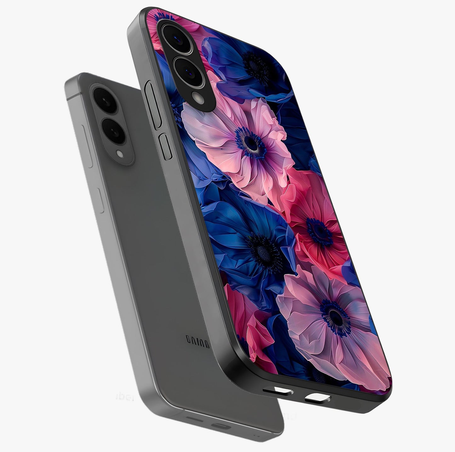 Flower Paper Art Pattern Glass Case displayed in angled mockup highlighting layered paper flower design with artistic aesthetic.