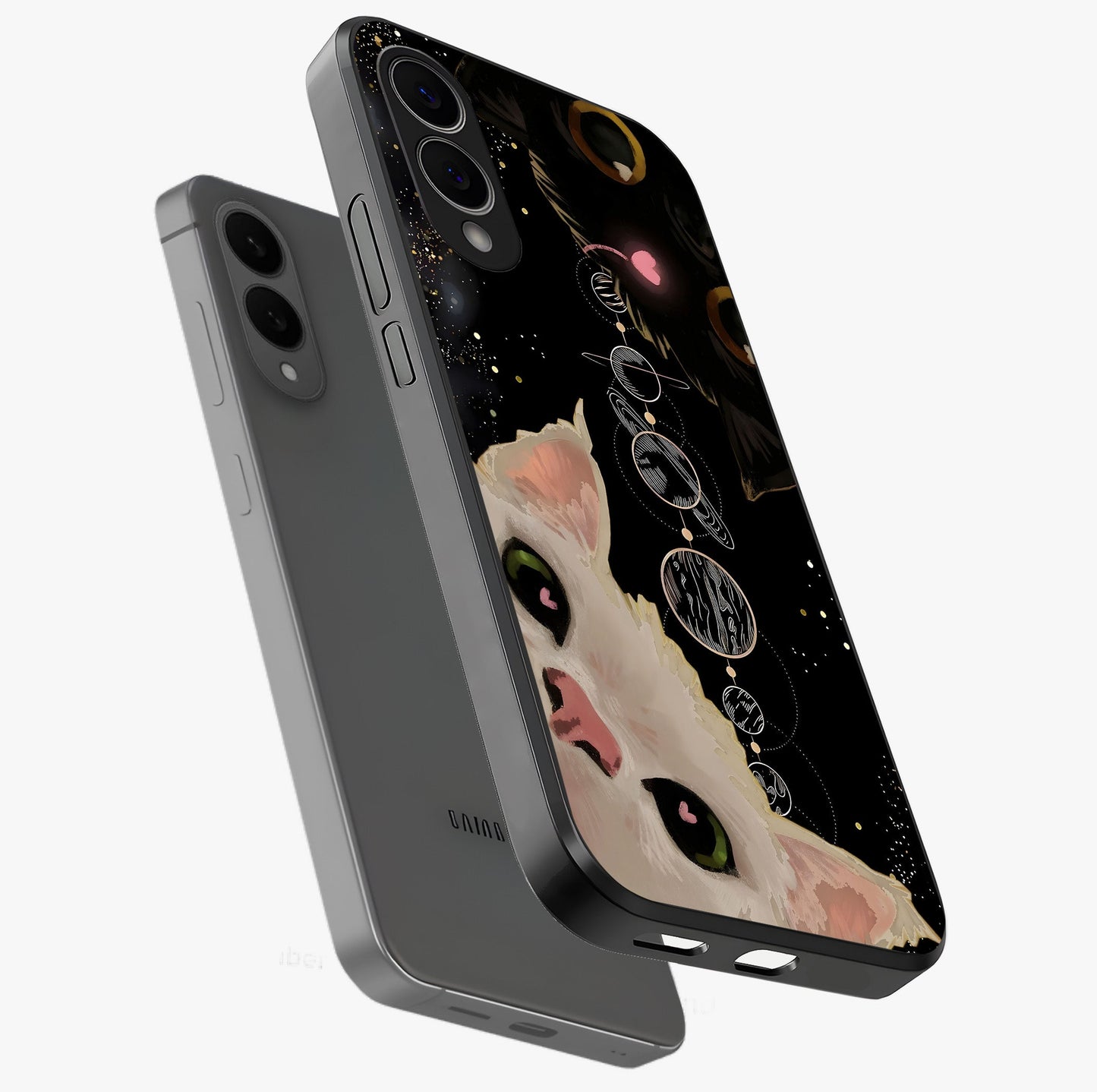 Galactic Cat Glass Case displayed in angled mockup highlighting celestial feline illustration with galaxy aesthetic style.