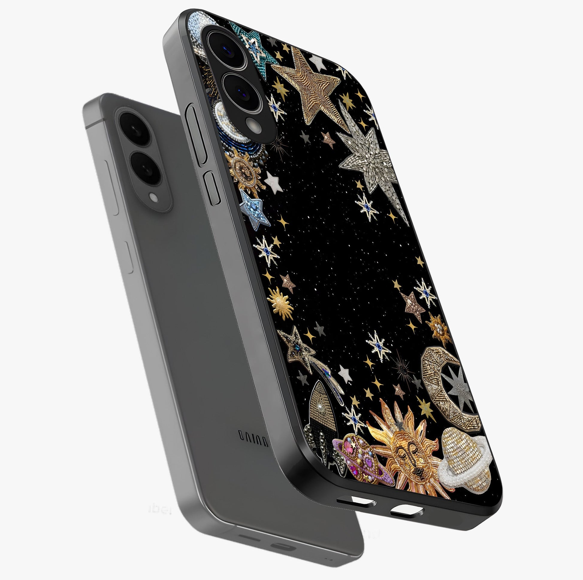 Galactic Jewel Stars Glass Case displayed in angled mockup highlighting shining celestial star design with cosmic aesthetic style.