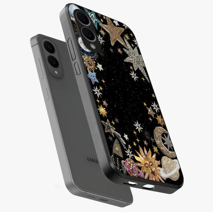 Galactic Jewel Stars Glass Case displayed in angled mockup highlighting shining celestial star design with cosmic aesthetic style.