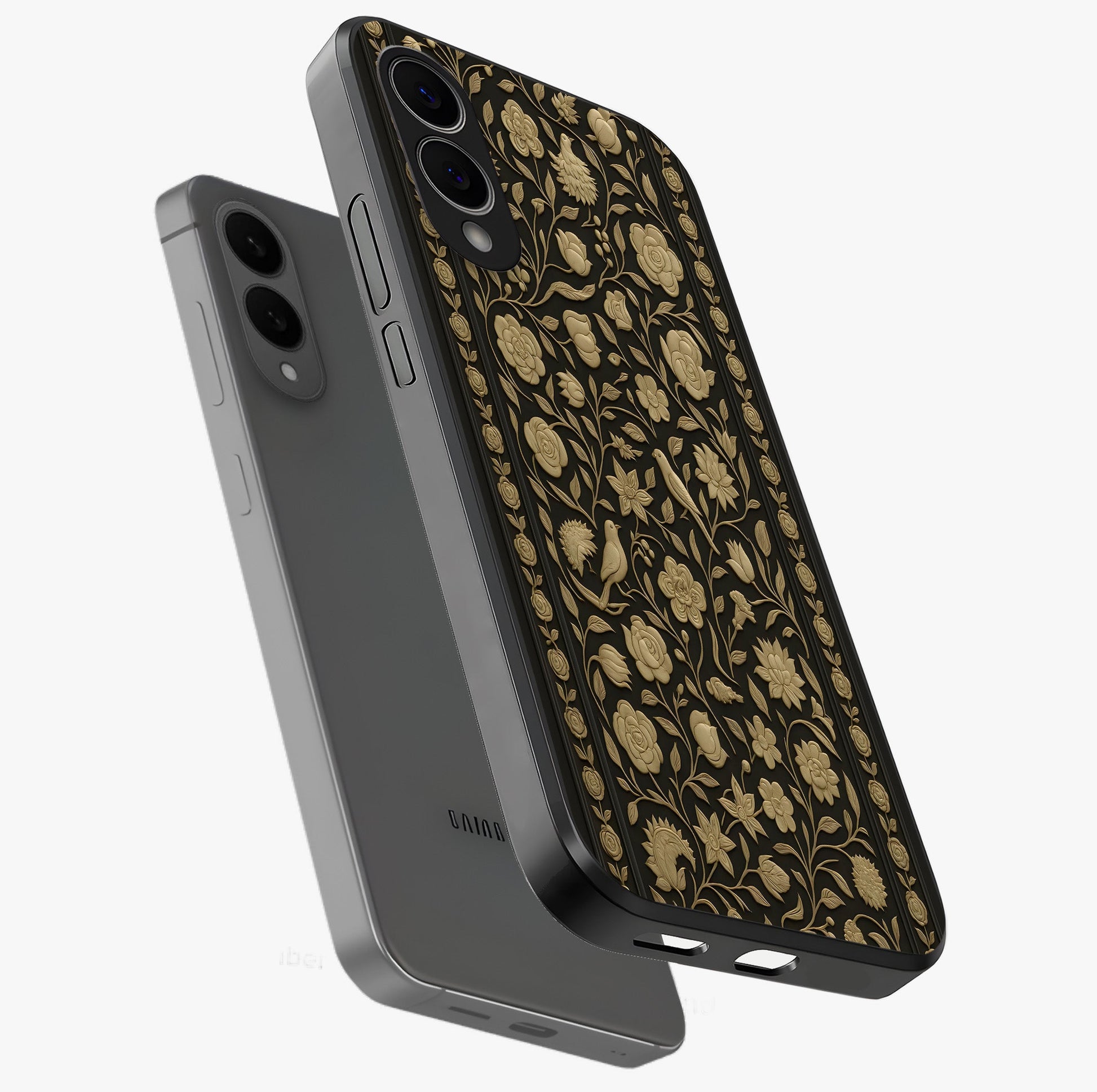Golden Evil Eye Mandala Glass Case displayed in angled mockup highlighting protective evil eye symbol with golden mandala design.