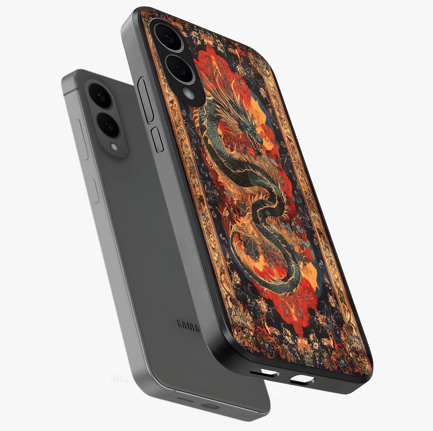 Inferno Dragon Soul Glass Case displayed in angled mockup highlighting powerful dragon illustration with inferno aesthetic.