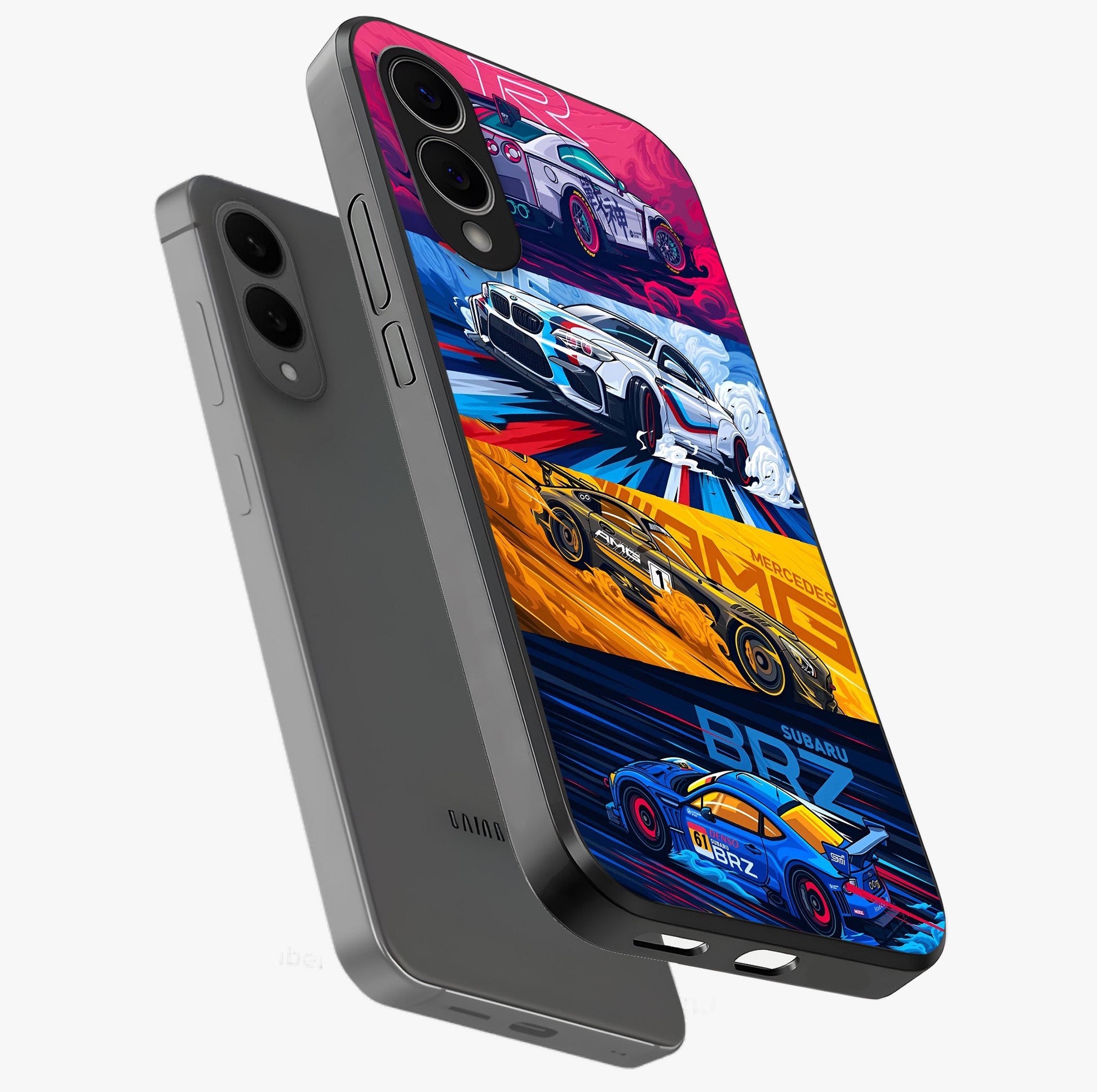 JDM Sports Car Glass Case displayed in angled mockup highlighting sleek Japanese racing car design with automotive aesthetic.