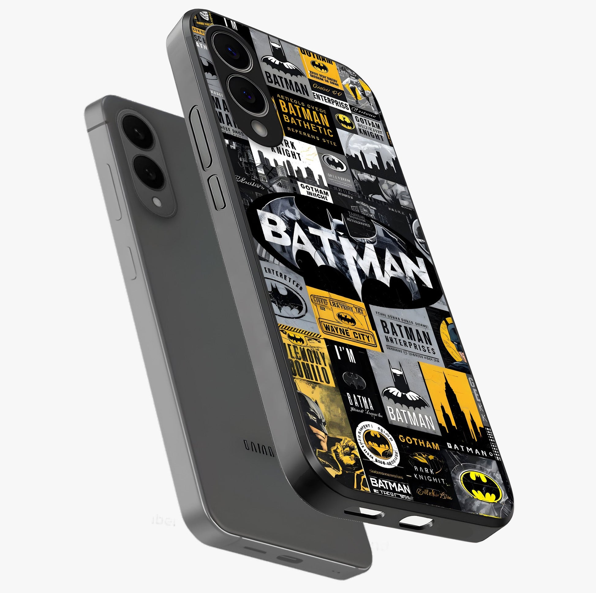 Knight Gotham Rise Glass Case displayed in angled mockup highlighting powerful knight silhouette design with dramatic aesthetic.