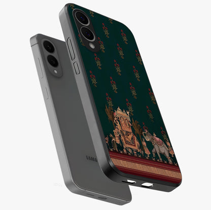 Macmerise Glass Case displayed in angled mockup highlighting trendy graphic design with sleek aesthetic style.