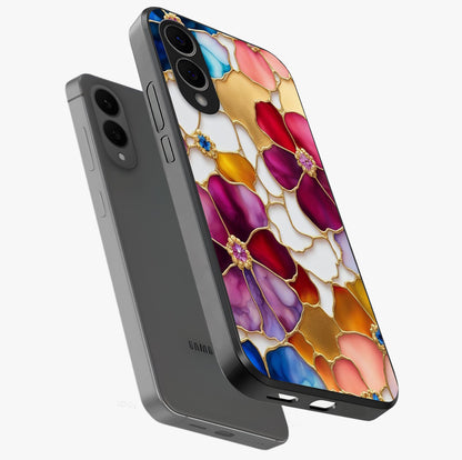 Marble Flower Pattern Glass Case displayed in angled mockup highlighting elegant marble floral design with modern aesthetic.