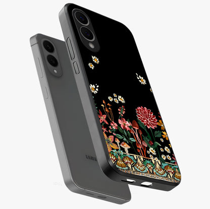 Midnight Bloom Pattern Glass Case displayed in angled mockup highlighting elegant flower design with midnight aesthetic style.