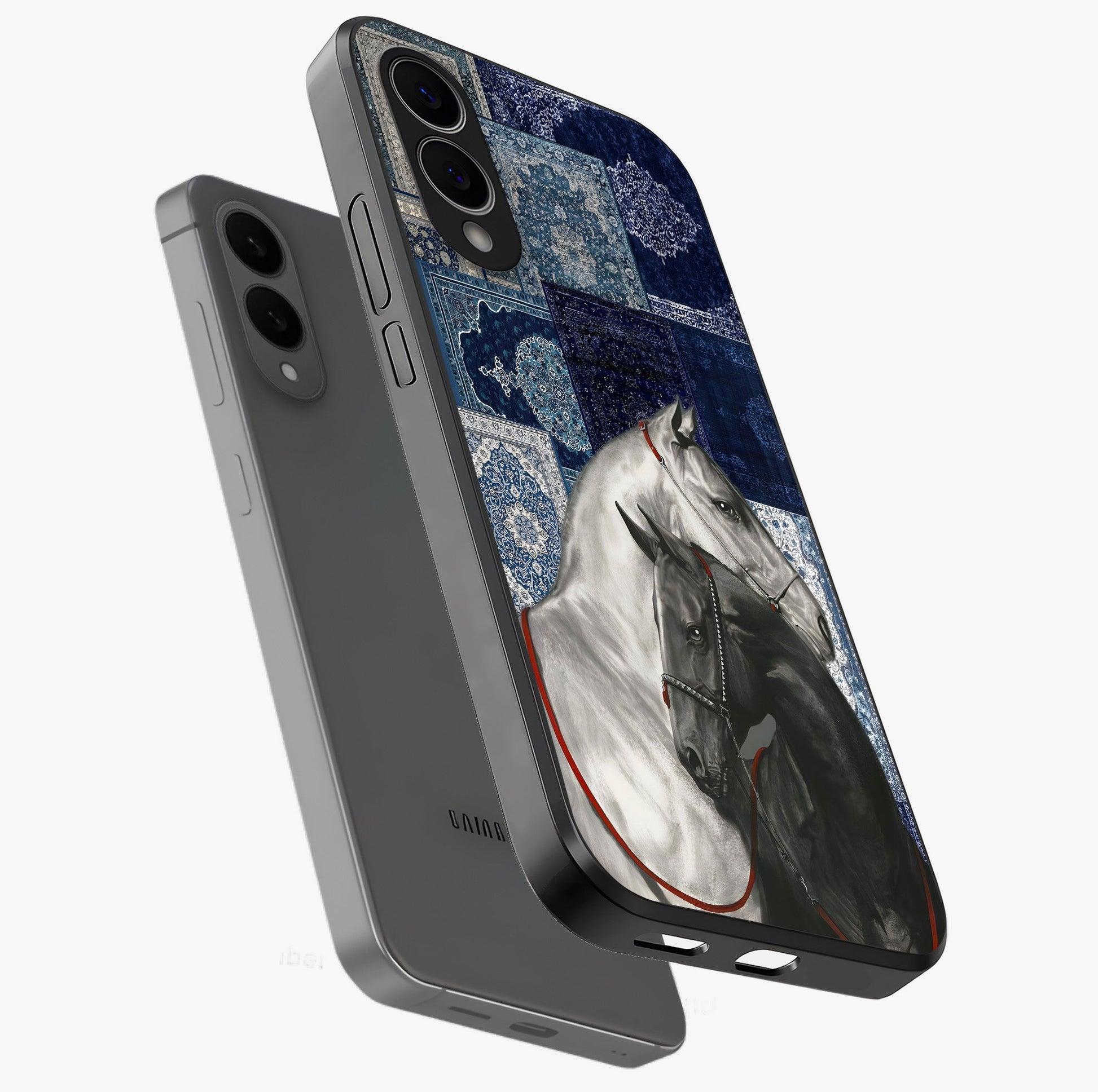 Midnight Stallion Blues Glass Case displayed in angled mockup highlighting powerful stallion illustration with deep midnight tones.