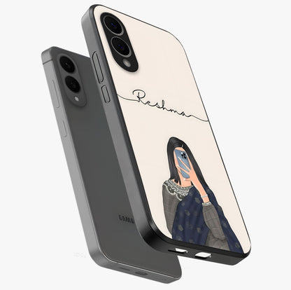 Mirror Mood Muse With Custom Name Glass Case displayed in angled mockup highlighting aesthetic mirror inspired design with custom name feature.