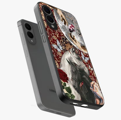 Moonlit Royal Stallion Glass Case displayed in angled mockup highlighting powerful stallion illustration with royal night aesthetic.