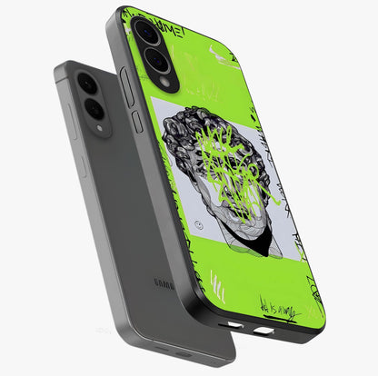 Neo Graffiti Rebellion Glass Case displayed in angled mockup highlighting urban street art design with rebellious aesthetic.