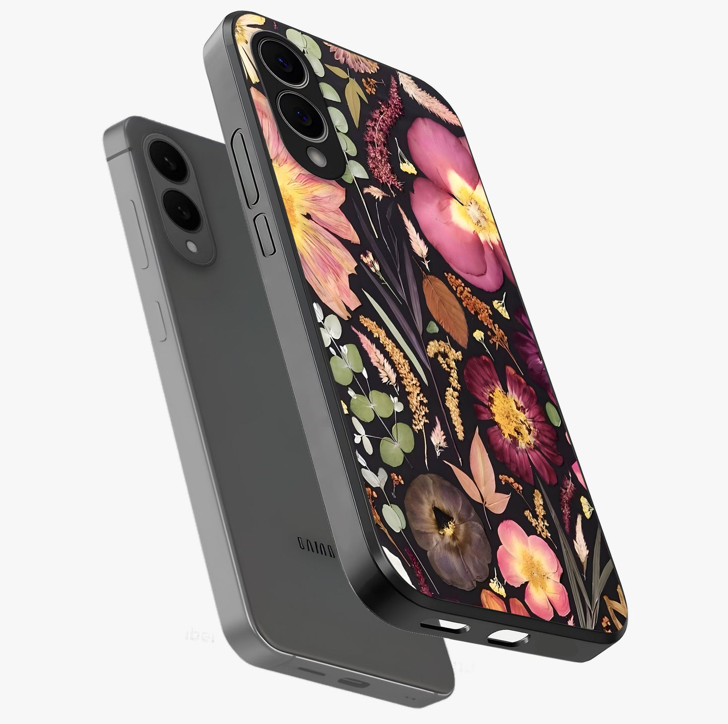 Petal Dream Tapestry Glass Case displayed in angled mockup highlighting decorative petal pattern with elegant botanical aesthetic.