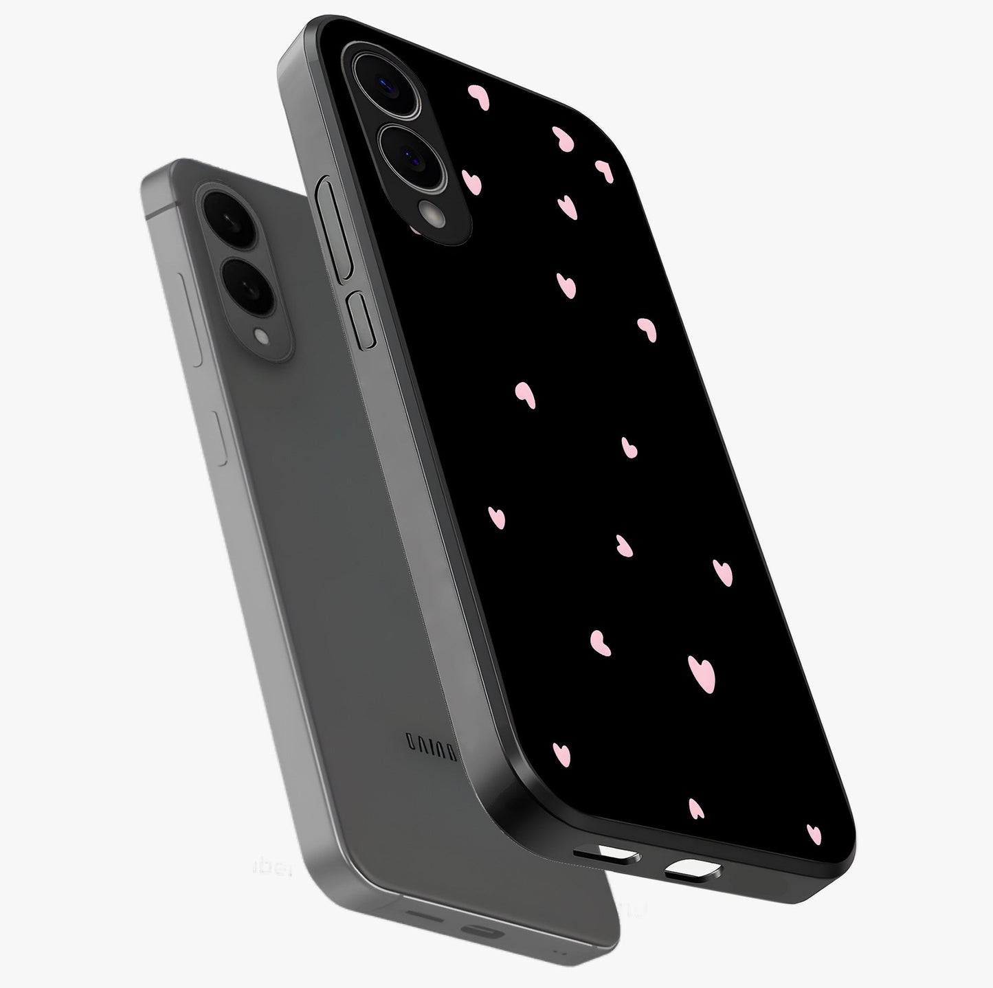 Pink Love Drops Glass Case displayed in angled mockup highlighting cute love drop design with vibrant pink aesthetic.