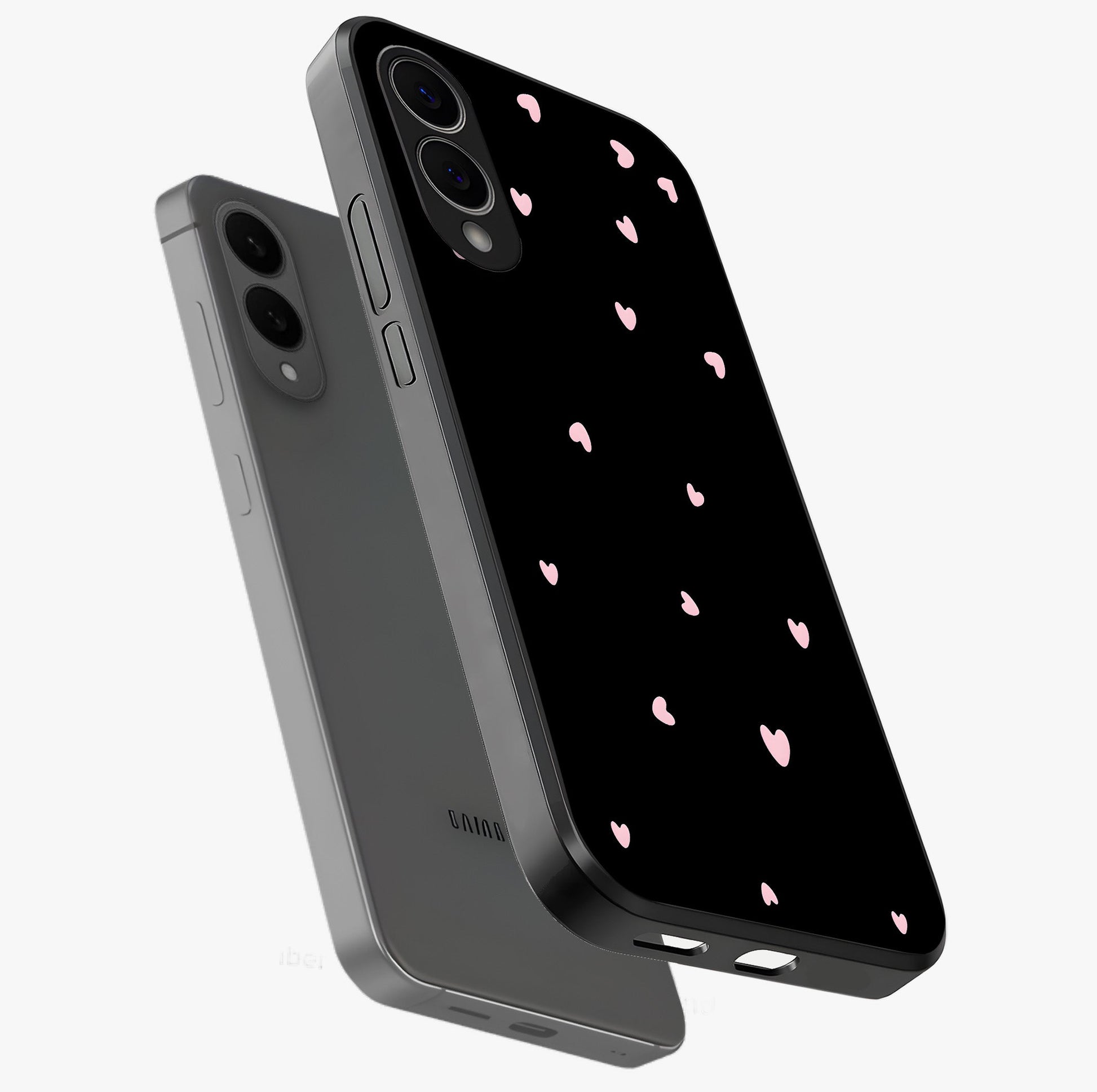 Pink Love Drops Glass Case displayed in angled mockup highlighting cute love drop design with vibrant pink aesthetic.