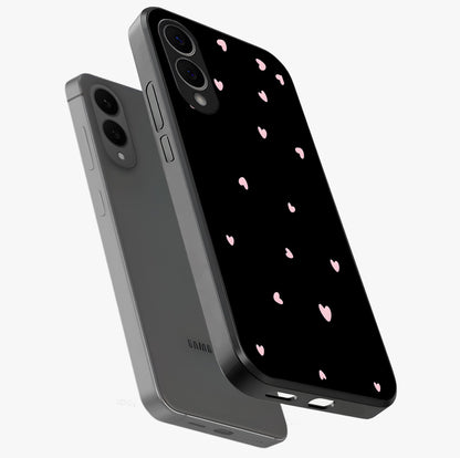 Pink Love Drops Glass Case displayed in angled mockup highlighting cute love drop design with vibrant pink aesthetic.