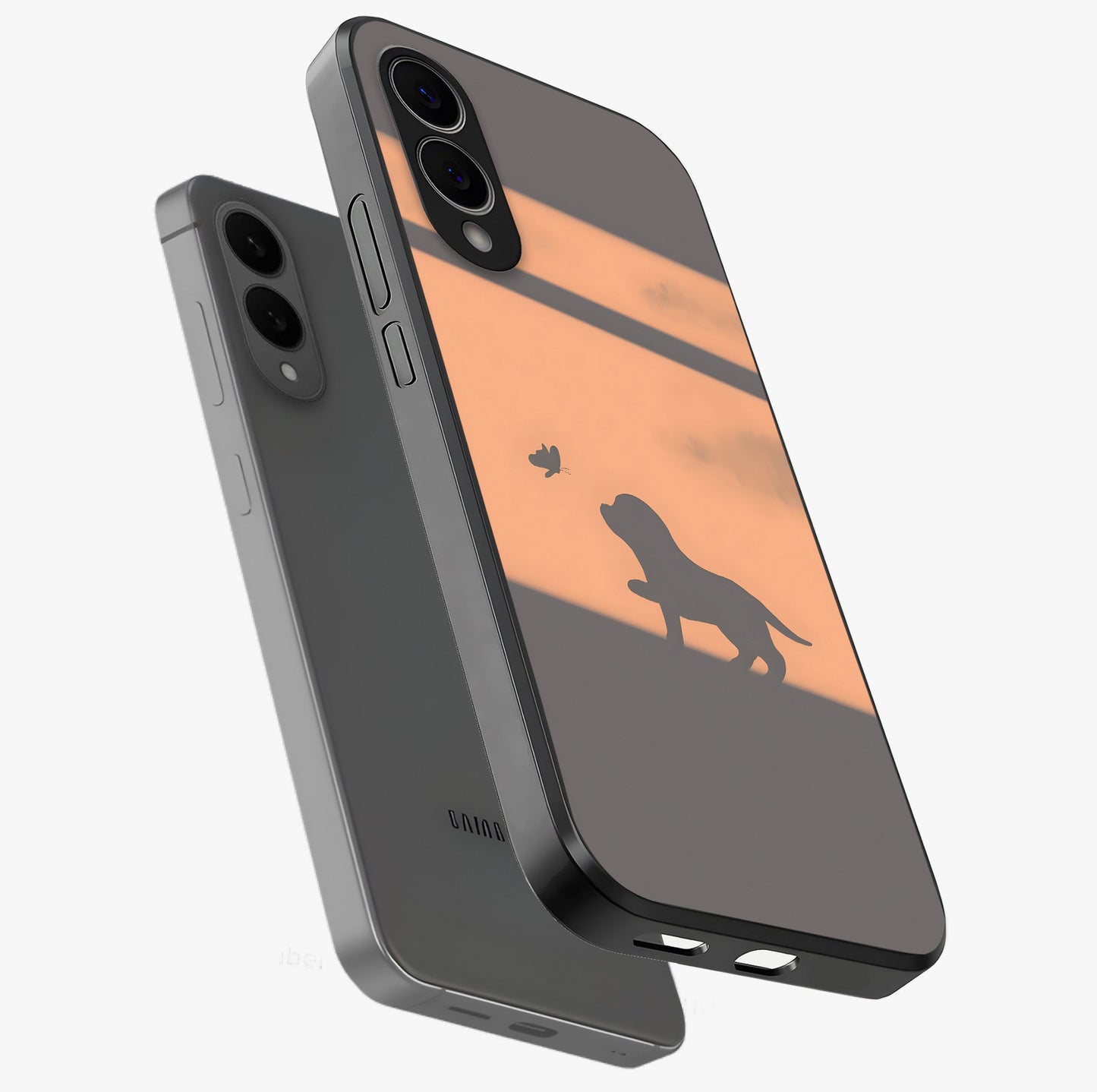 Puppy Shadow Art Glass Case displayed in angled mockup highlighting playful dog illustration with artistic shadow aesthetic.