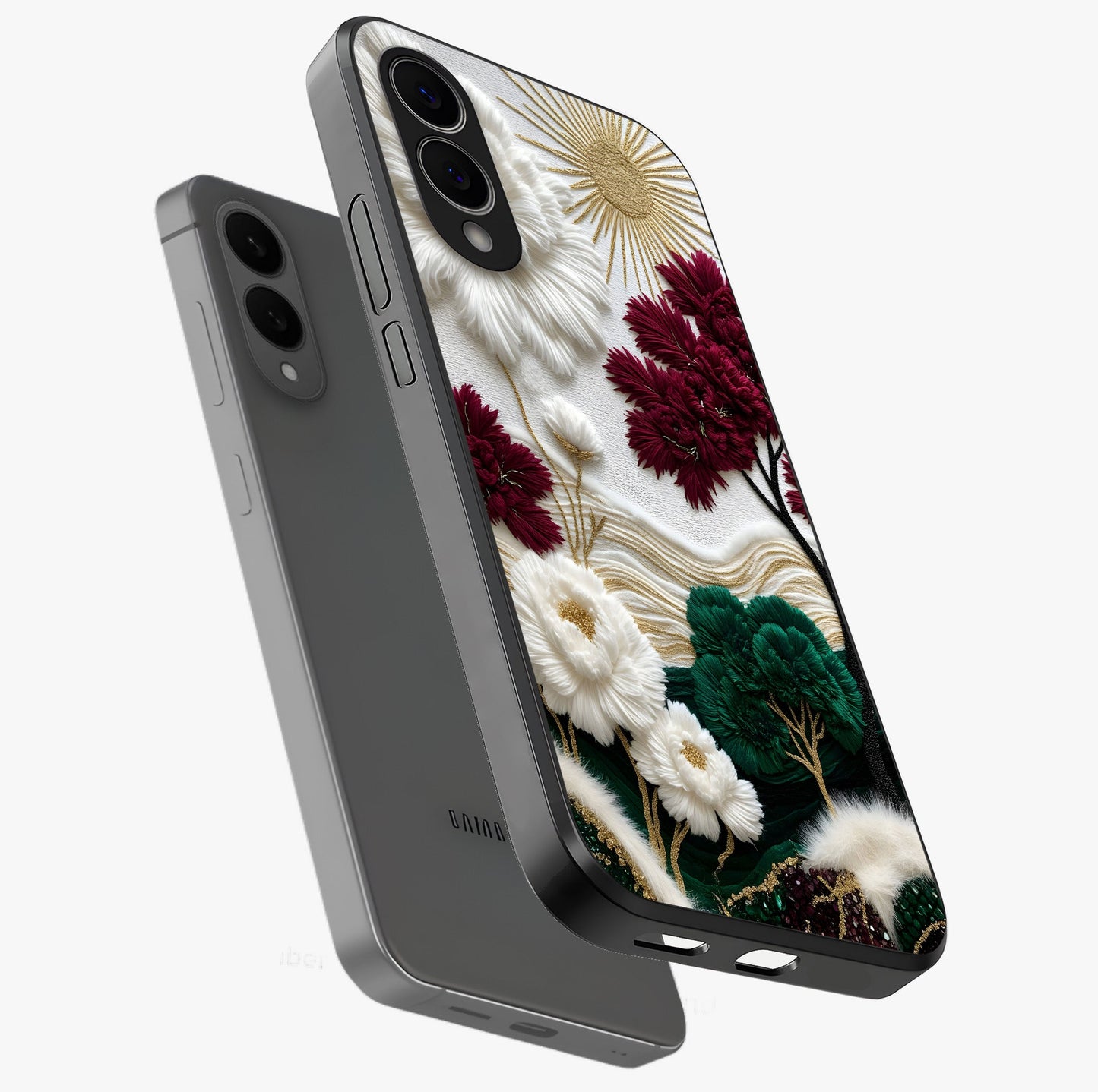 Radiant Bloom Elegance Glass Case displayed in angled mockup highlighting graceful floral design with radiant aesthetic style.