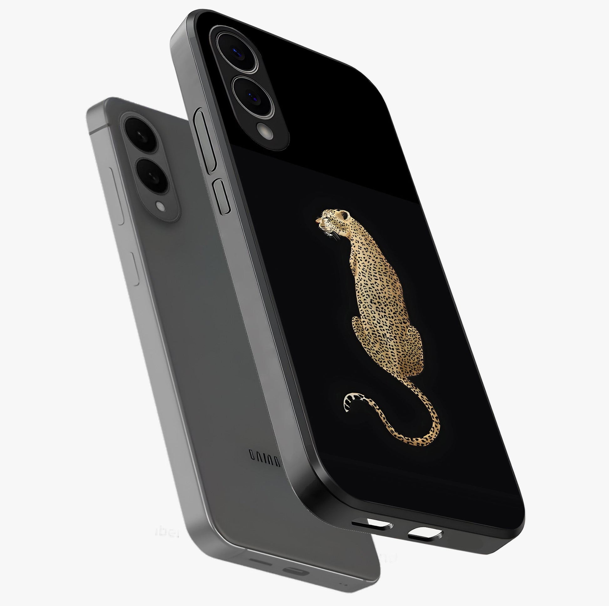 Regal Leopard Glass Case displayed in angled mockup highlighting powerful animal illustration with stylish wild aesthetic.