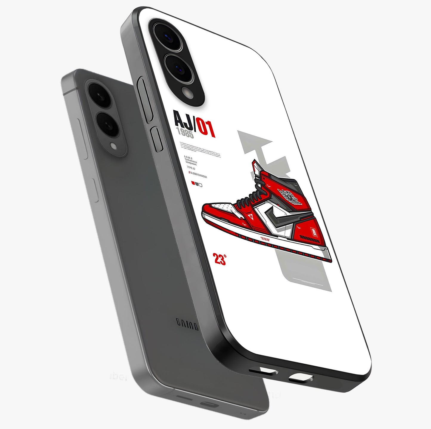 Retro Sneaker Blueprint Glass Case displayed in angled mockup highlighting detailed shoe design with sporty retro aesthetic.