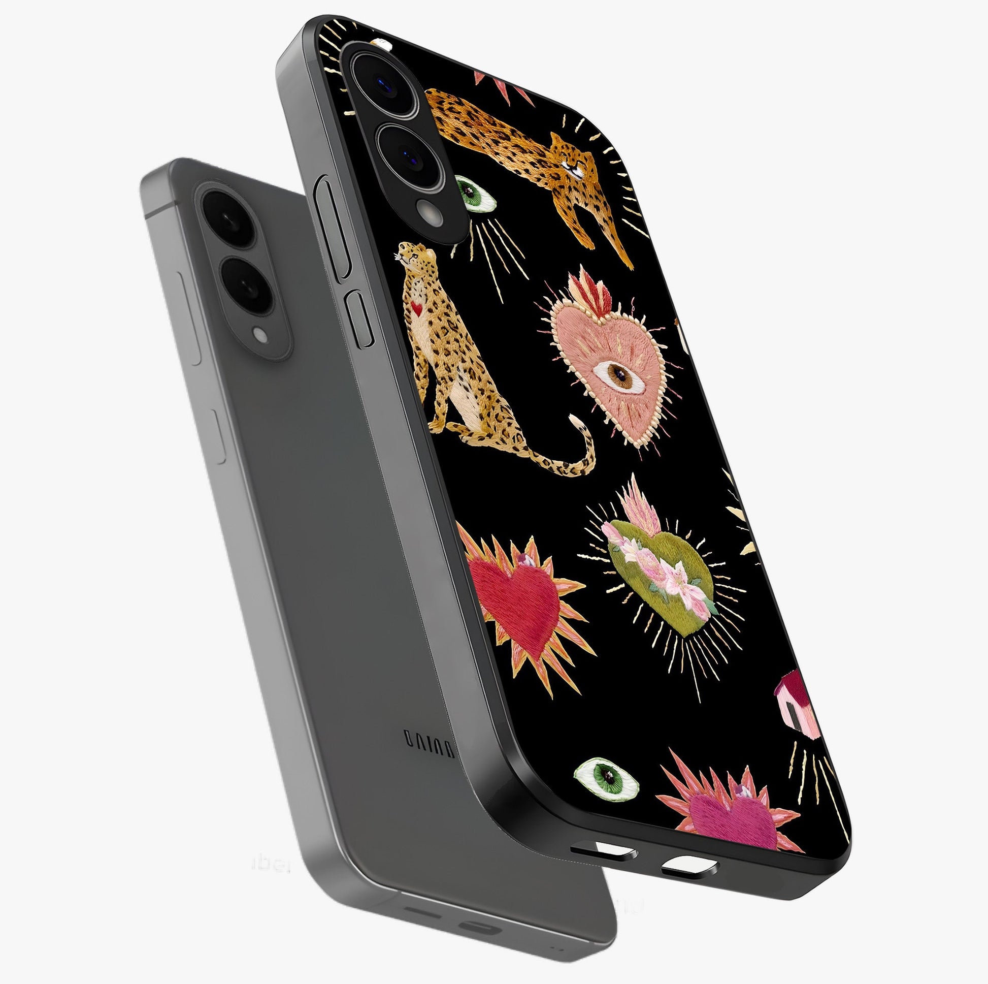 Sacred Jungle Heart Glass Case displayed in angled mockup highlighting lush tropical design with natural aesthetic style.