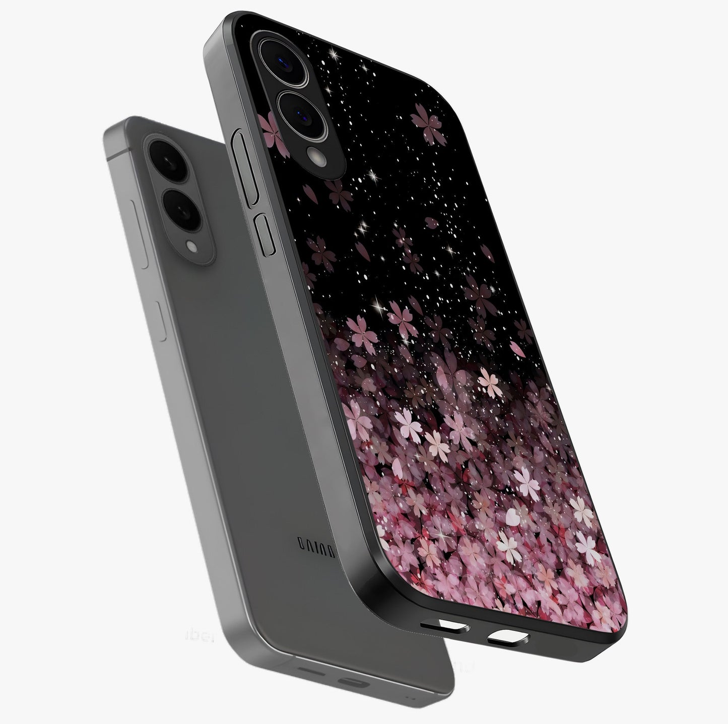 Small Starry Flowers Glass Case displayed in angled mockup highlighting tiny flower pattern with celestial aesthetic style.