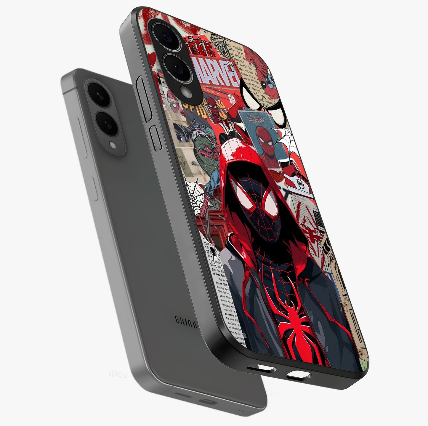 Spider Collage Street Glass Case displayed in angled mockup highlighting dynamic street style collage design with comic aesthetic.