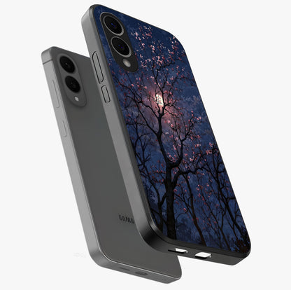 Twilight Sakura Serenade Glass Case displayed in angled mockup highlighting delicate sakura flower design with dreamy aesthetic.