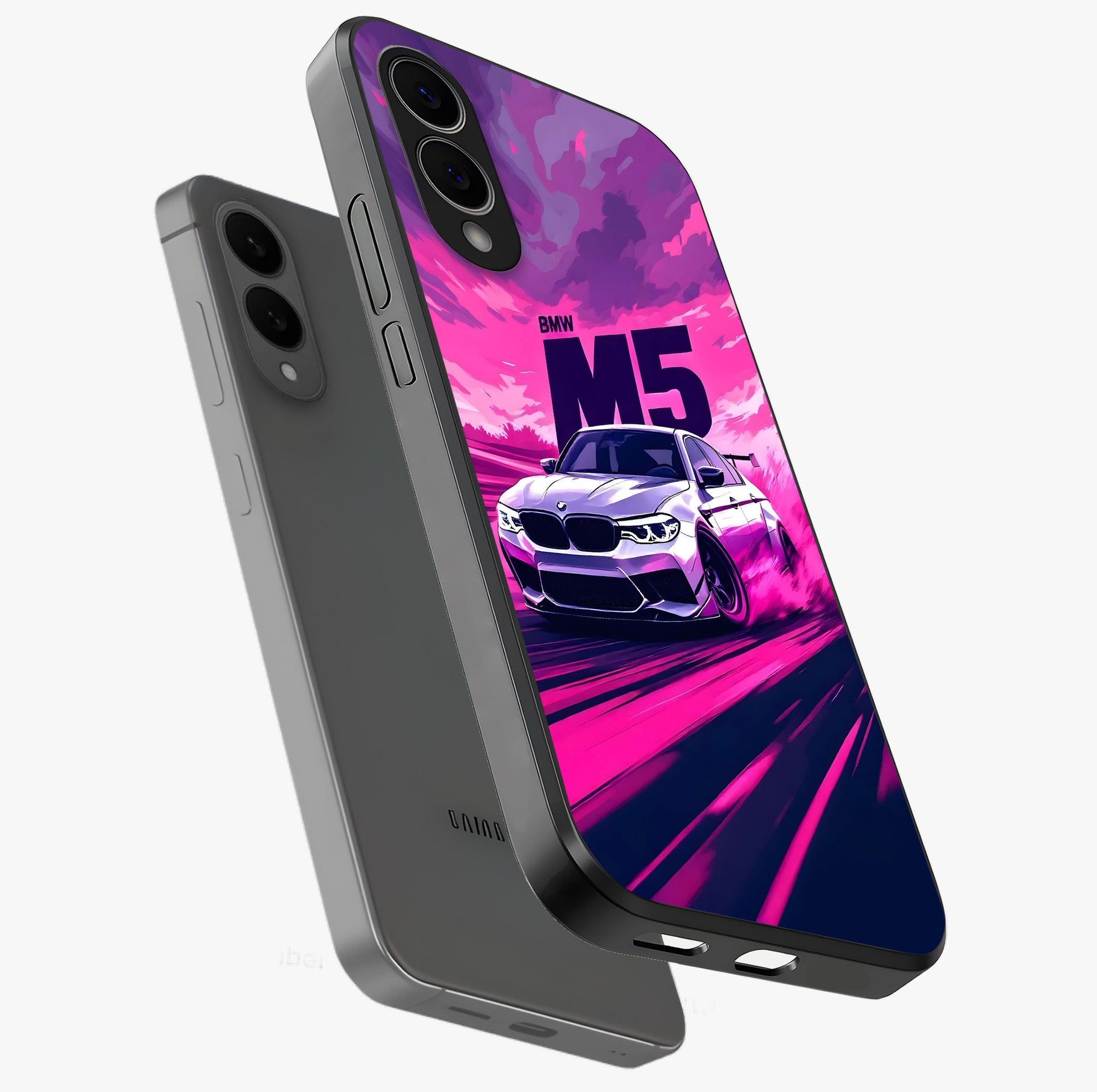 Velocity Drift Pulse Glass Case displayed in angled mockup highlighting dynamic drift design with sporty automotive aesthetic.