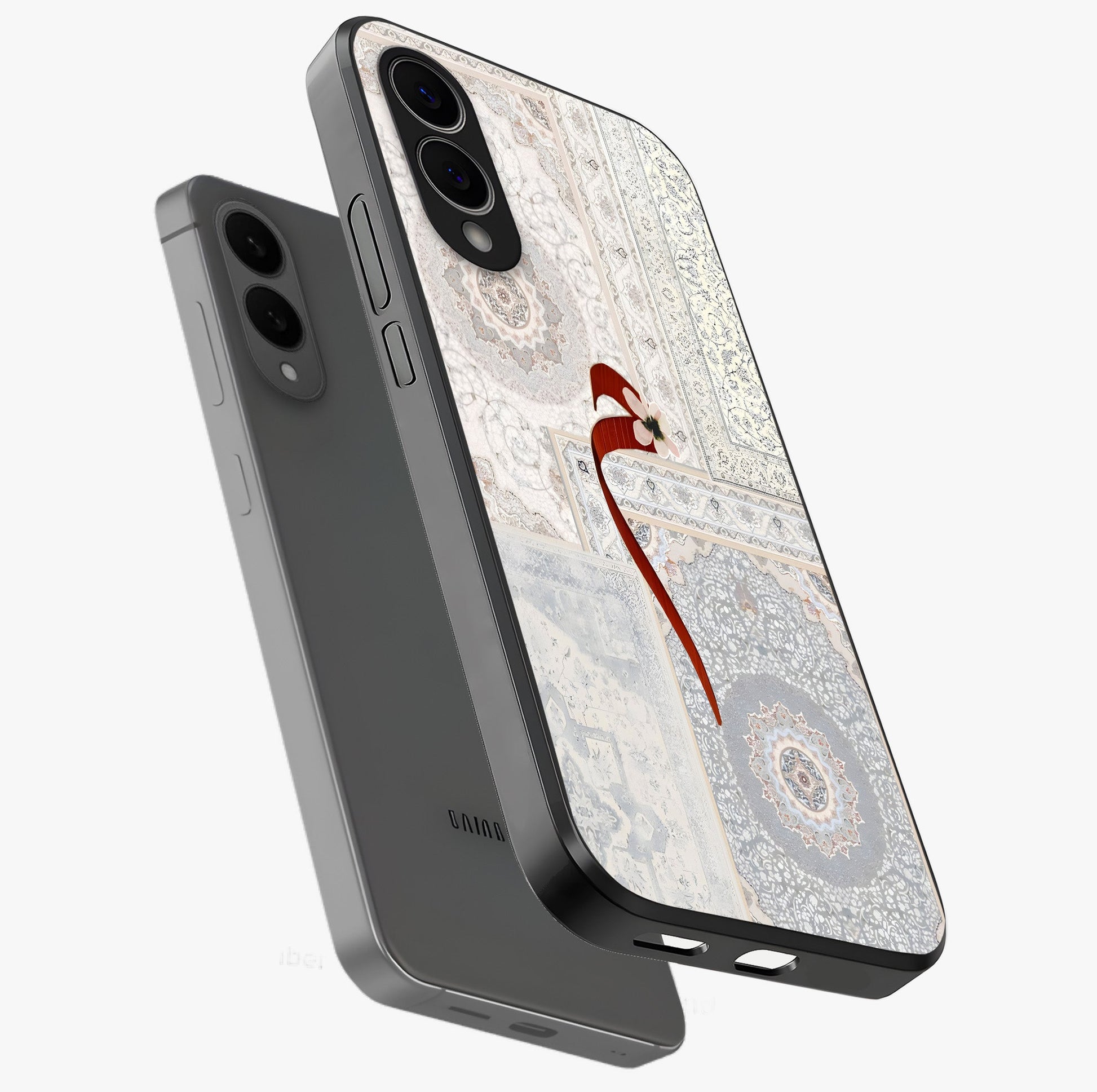 White Aesthetic Bow Glass Case displayed in angled mockup highlighting clean bow design with soft aesthetic style.