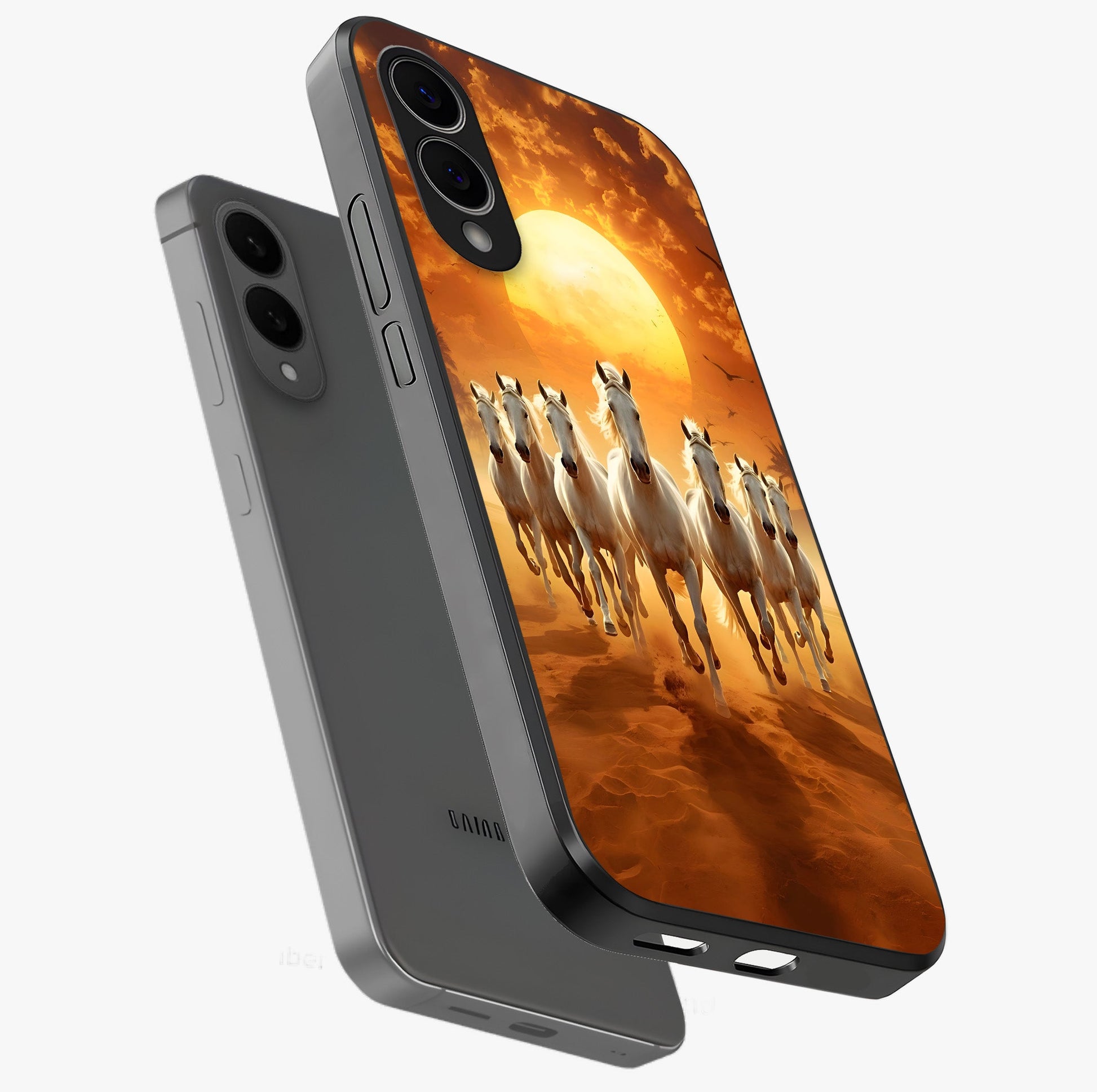 Wild Sunset Majesty Glass Case displayed in angled mockup highlighting vibrant sunset sky design with scenic aesthetic.