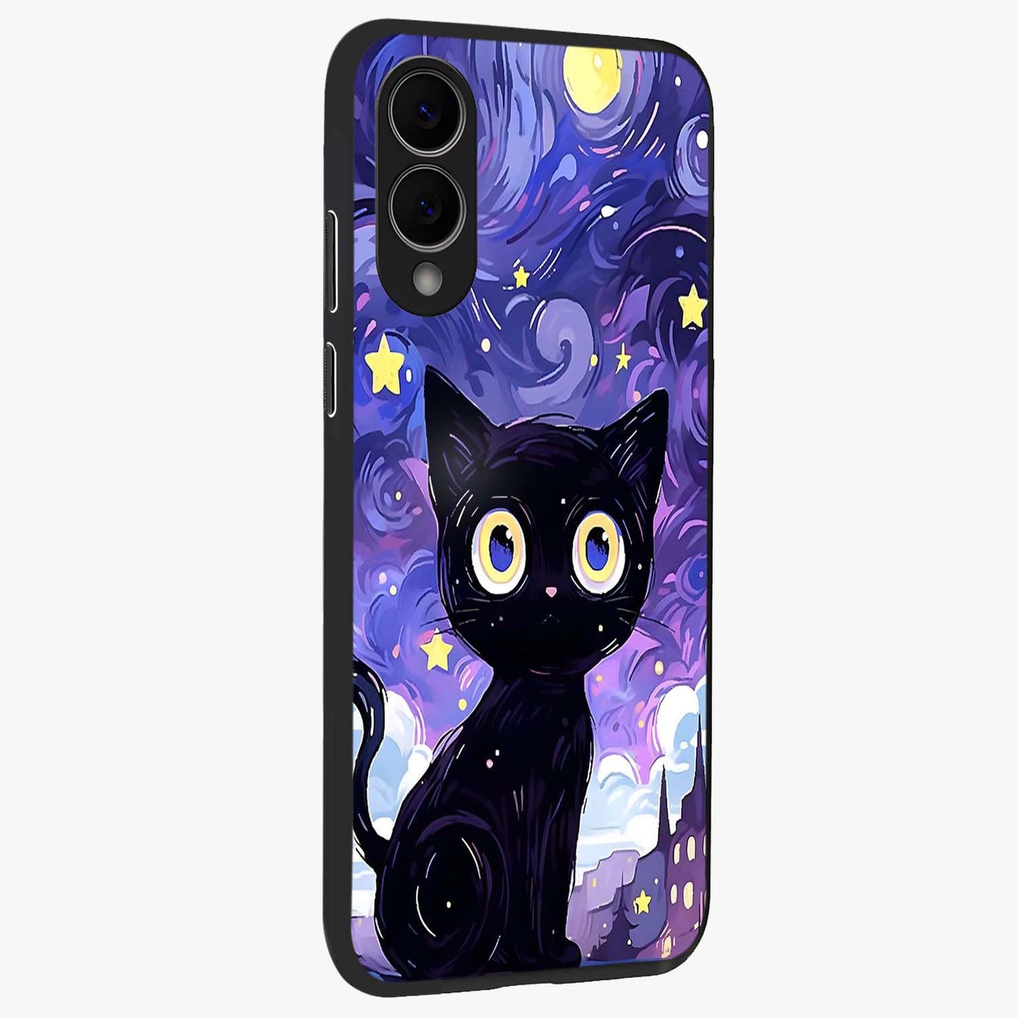 Abstract Cat Art Glass Case upright view showcasing creative feline illustration and aesthetic artistic style.