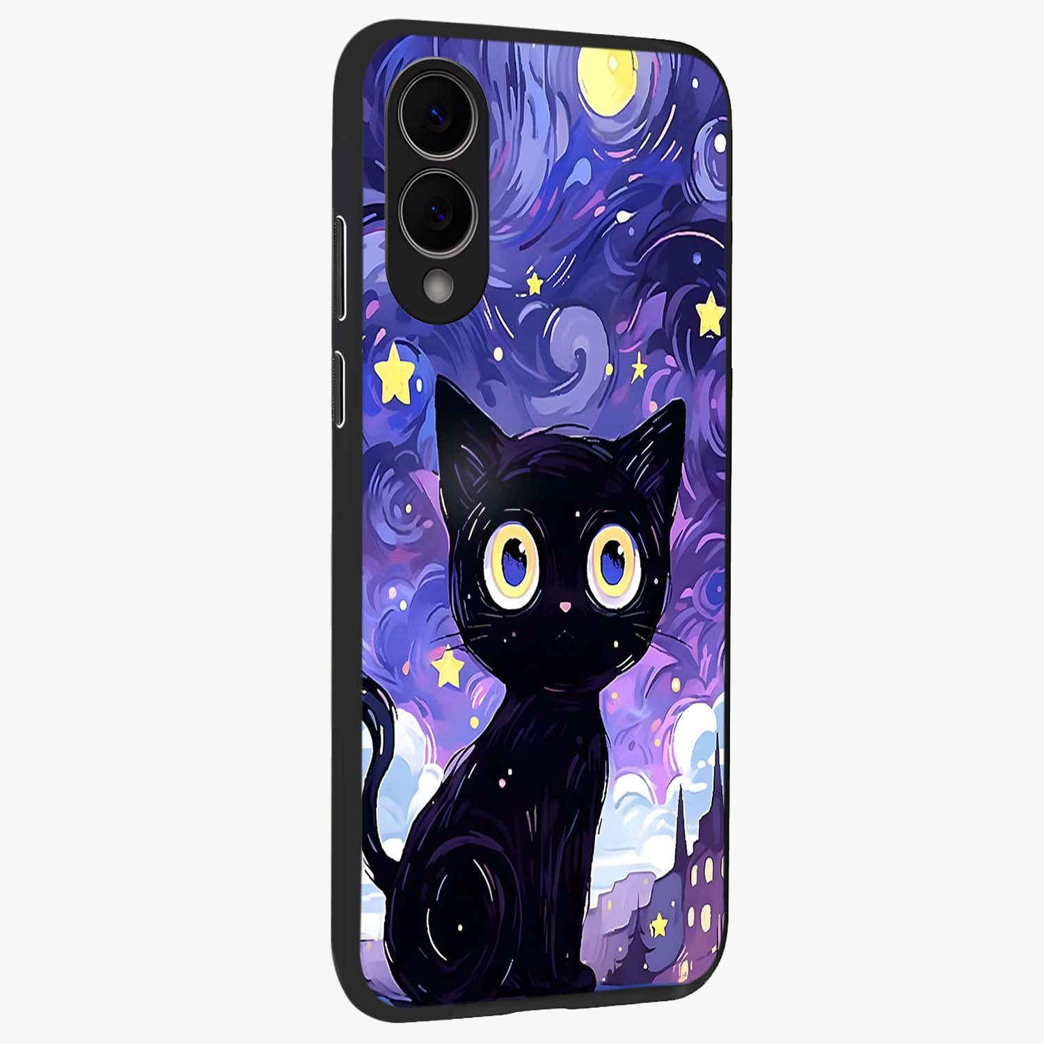 Abstract Cat Art Glass Case upright view showcasing creative feline illustration and aesthetic artistic style.