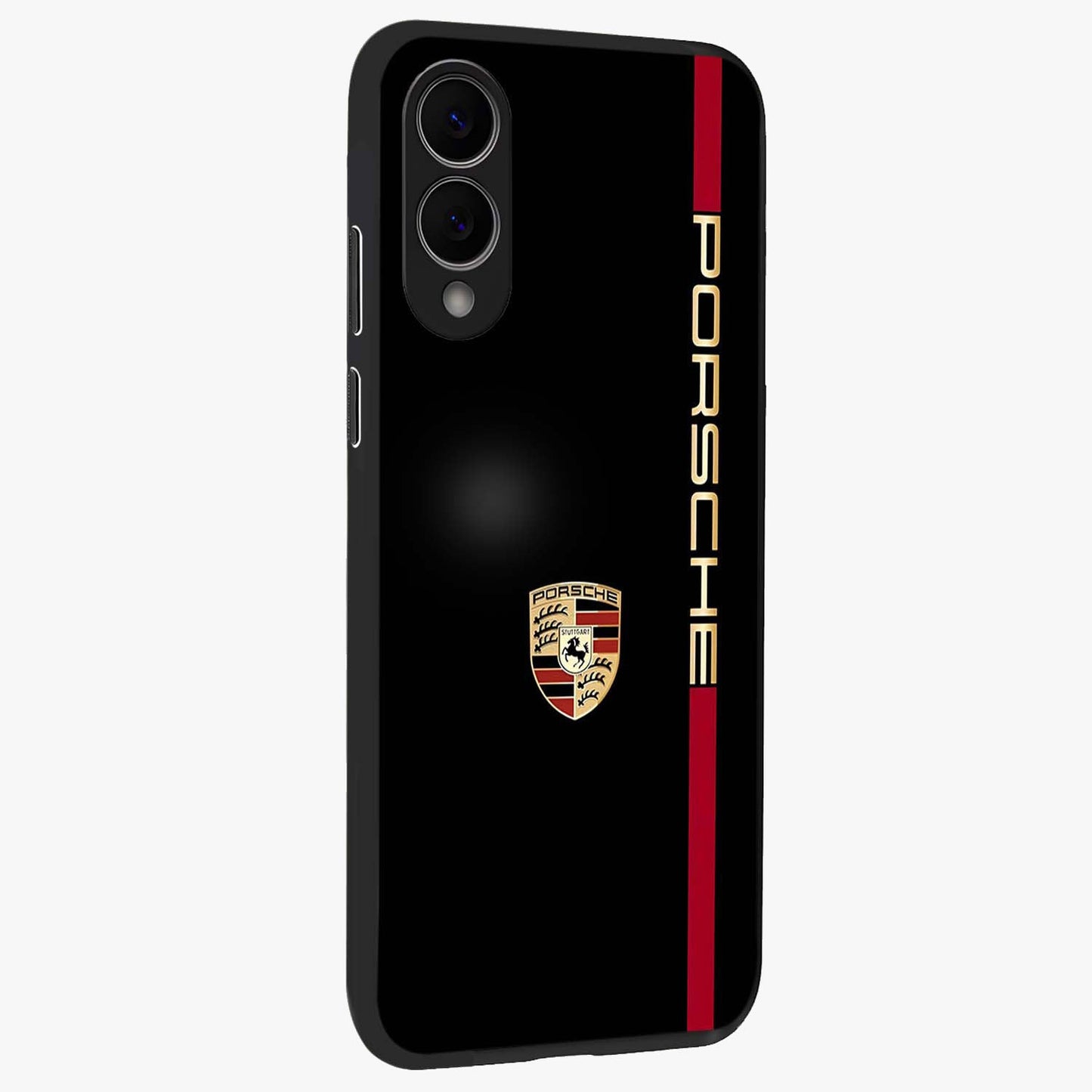 Black Minimal Porsche Glass Case upright view showcasing stylish automotive artwork with bold minimal theme.