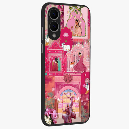Blossoms of Rajasthan Glass Case upright view showcasing colorful floral design inspired by traditional Indian art.