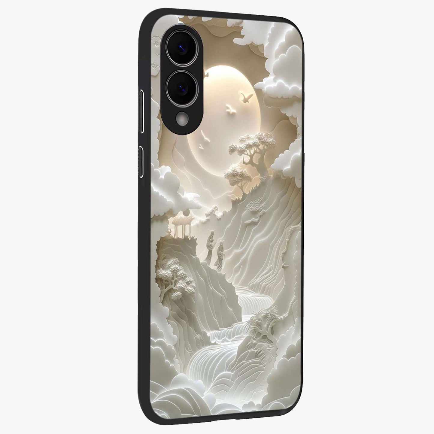 Celestial Origami Glass Case upright view showcasing creative origami artwork with modern celestial style.