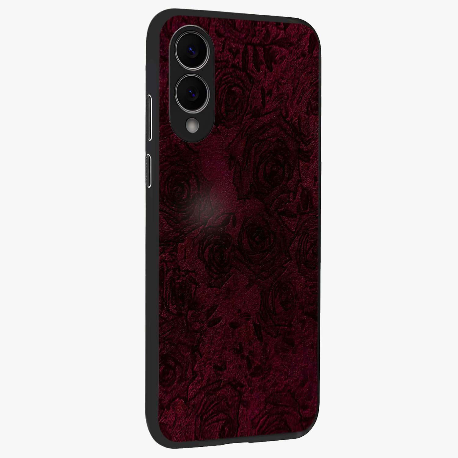 Crimson Fade Flow Glass Case upright view showcasing dynamic crimson flow artwork with stylish abstract theme.