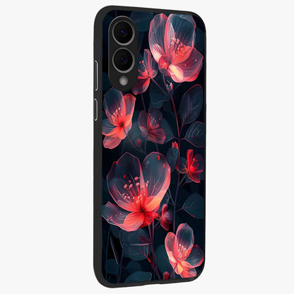 Dark Shade of Flower Glass Case upright view showcasing delicate flower artwork with rich dark floral theme.