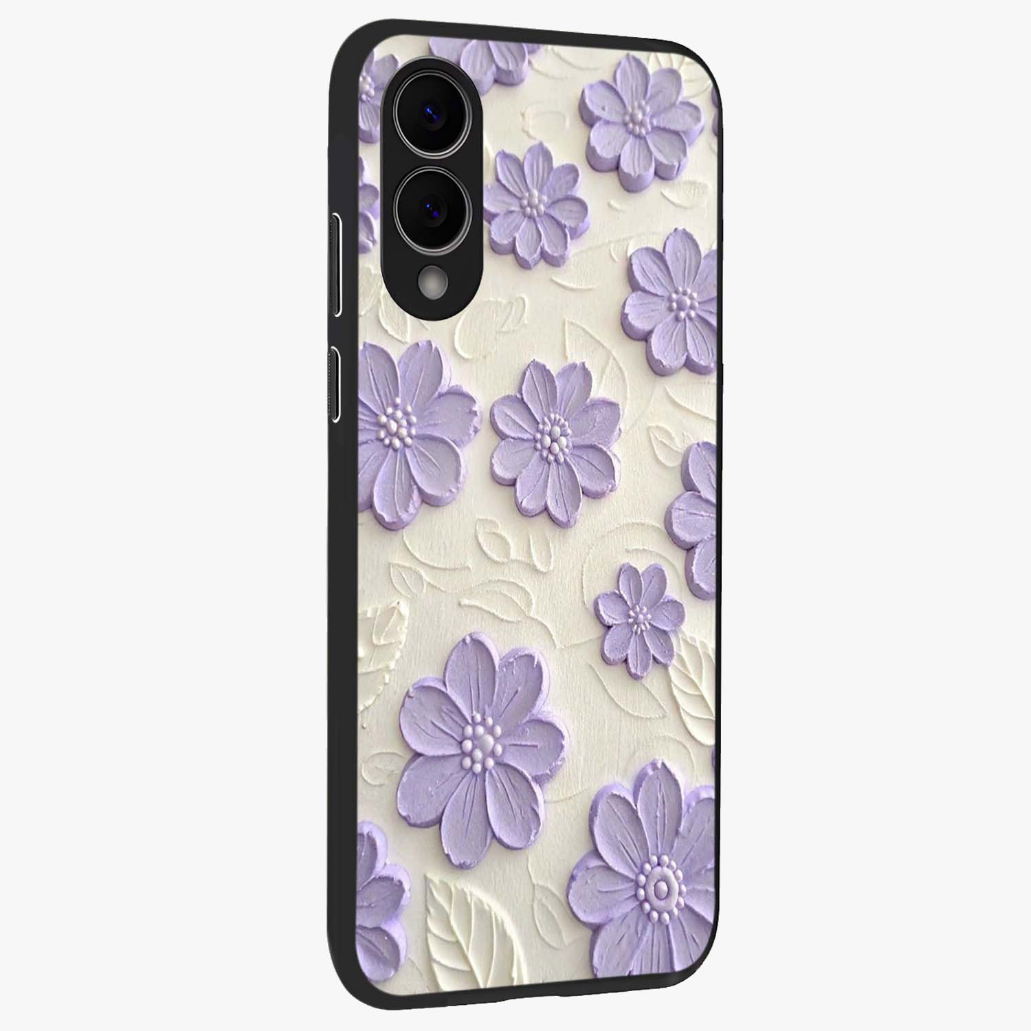 Floral Wall Art With Purple Flowers Glass Case upright view showcasing elegant purple flower artwork with decorative floral theme.