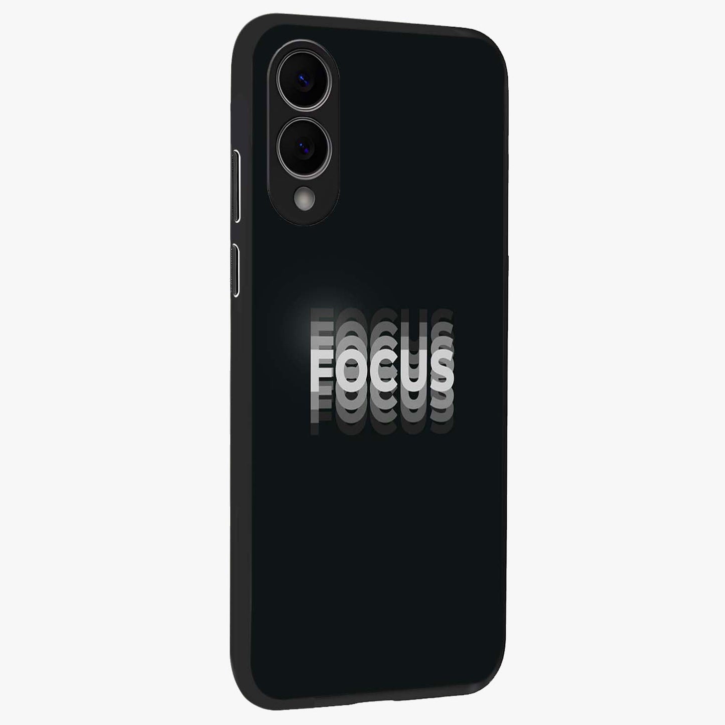 Focused Blade Discipline Glass Case upright view showcasing strong typography statement with sleek motivational theme.