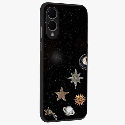 Galactic Charm Glow Glass Case upright view showcasing glowing cosmic charm artwork with magical celestial style.